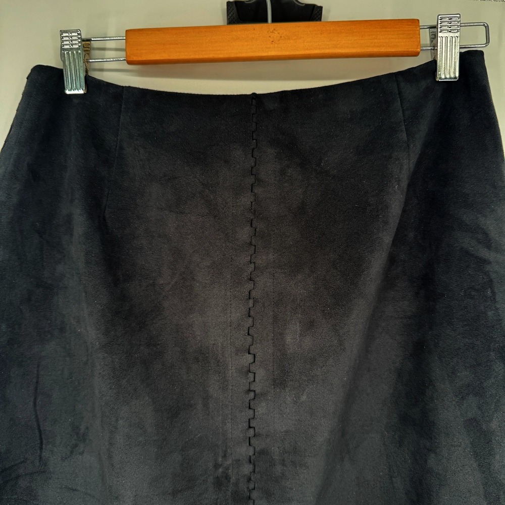 Vintage Kay Unger Faux Suede Pencil Skirt 6 Black Whipstitch Minimalist Chic
